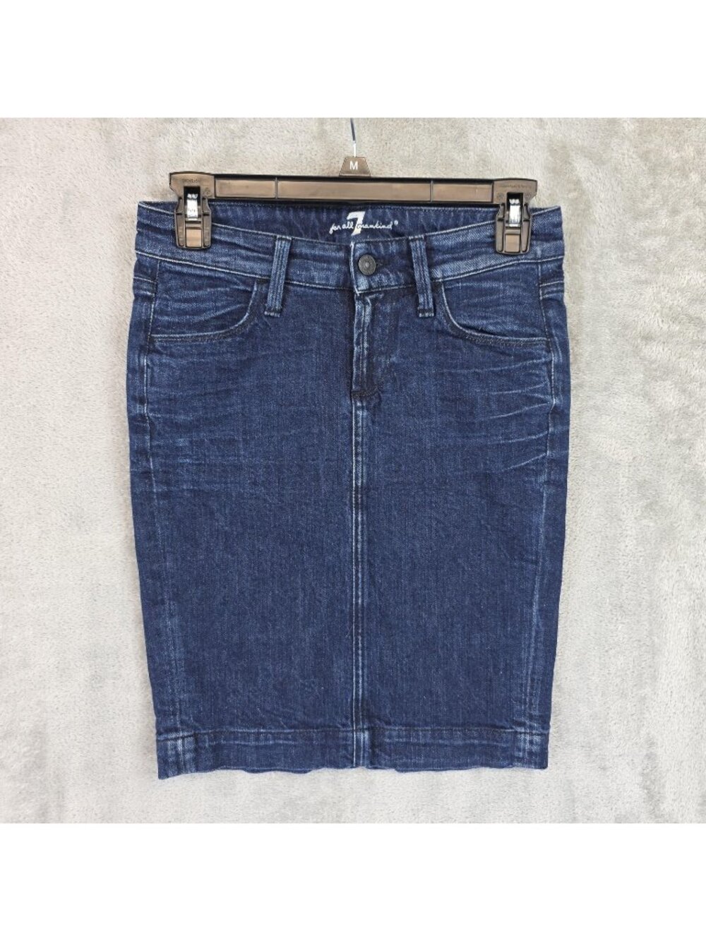 7 For All Mankind Skirt Womens 25 Blue Denim Button Pencil Knee Length Stretch